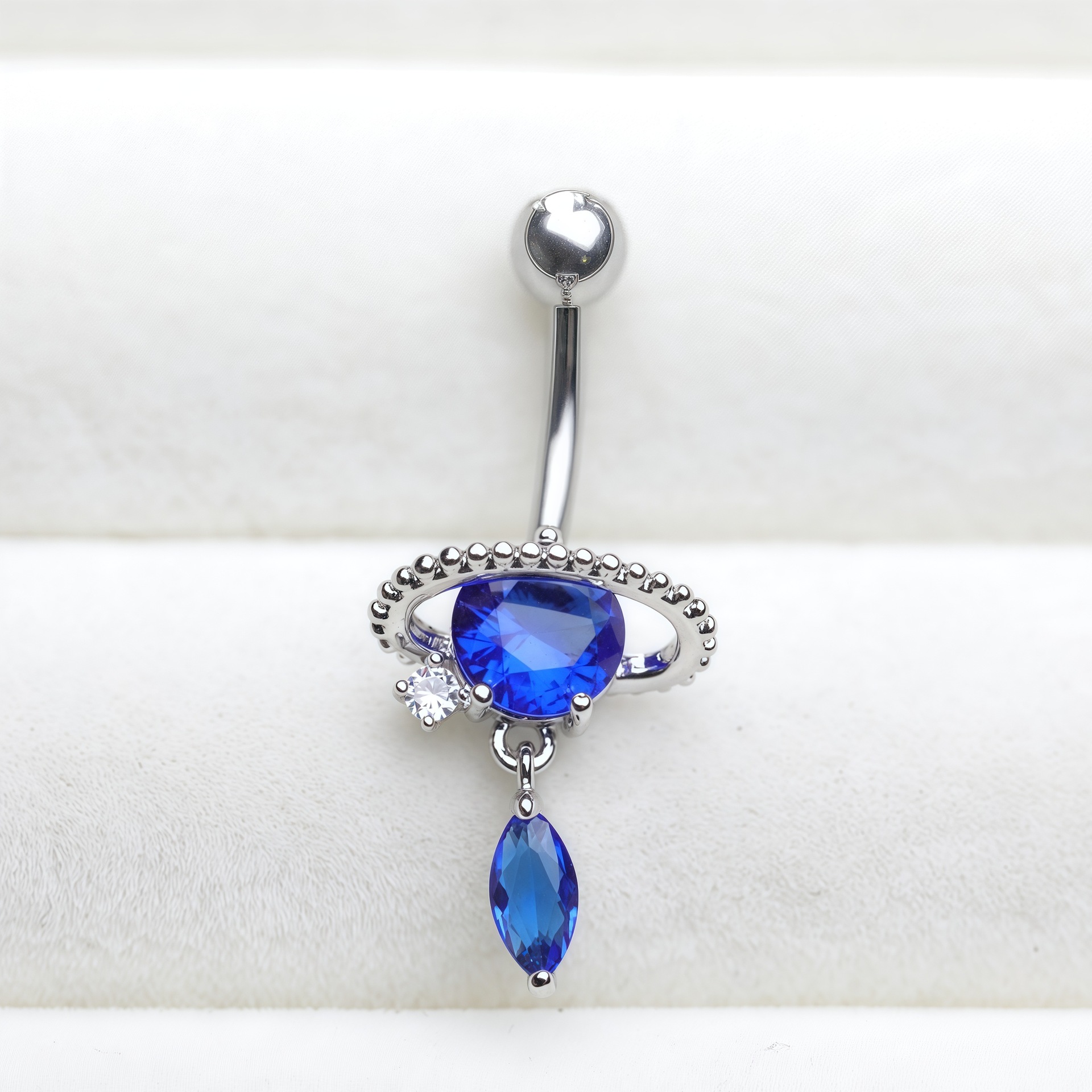 Stainless Steel Navel Ring With Natural Sapphire Pendant_voghion.com