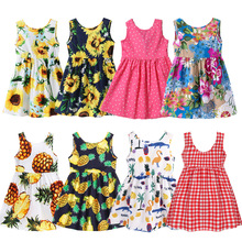 1-7 Years Baby Girls Sleeveless Flower Print Dresses Clothes