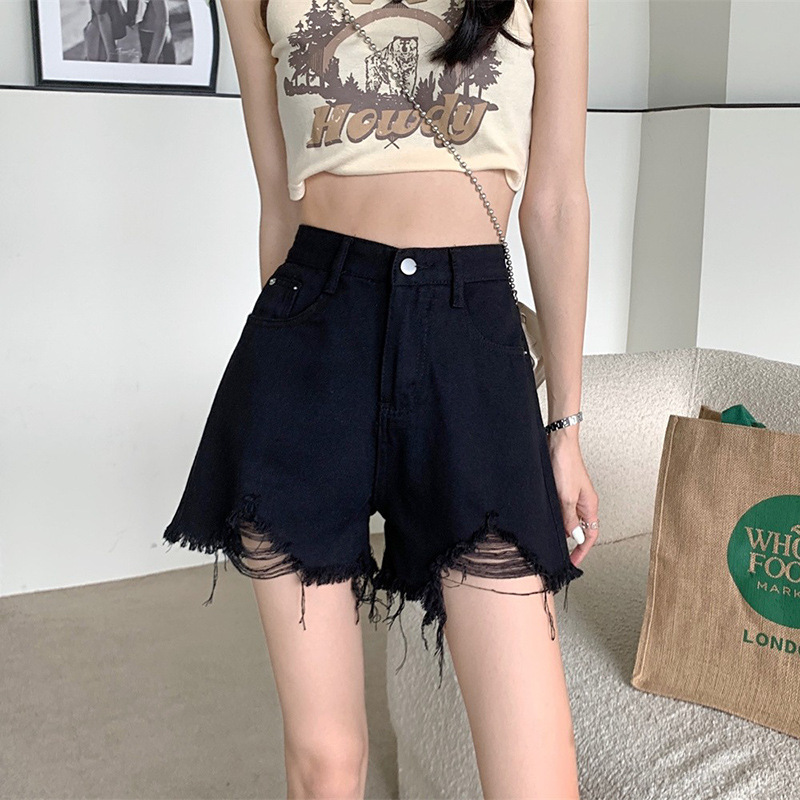 High Waist Denim Shorts Women's Summer 2023 New Style Spice Girl Rick Edge A- Shed Casual Loose Slimming Straight Pants