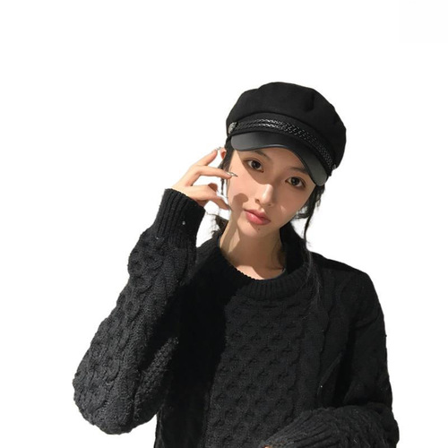 Black Beret Hat Autumn/Winter British Retro Stylish Versatile Wool Navy Hat Fashion Octagonal Hat for Kids and Girls Korean Version Trendy Japanese Style