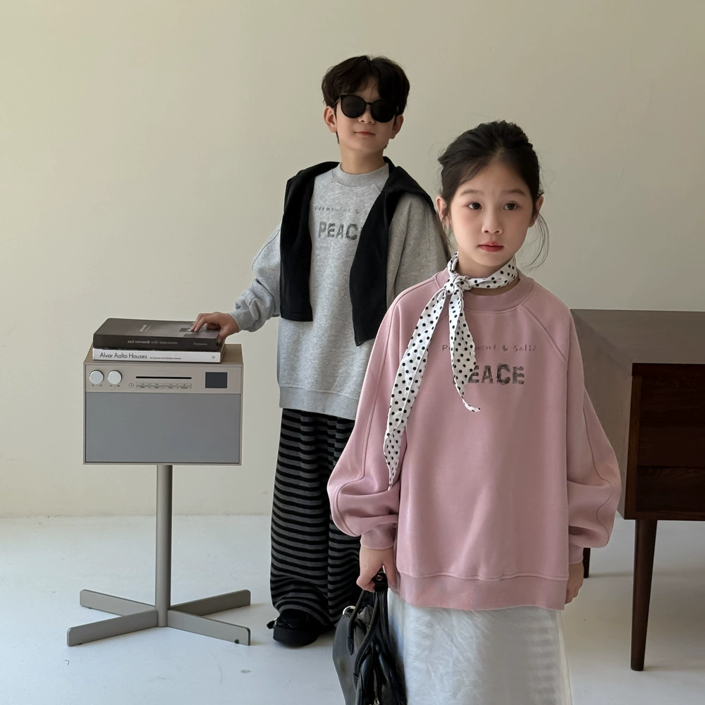 童卫衣2026秋季男女童韩版简约字母上衣儿童圆领休闲宽松长袖上衣