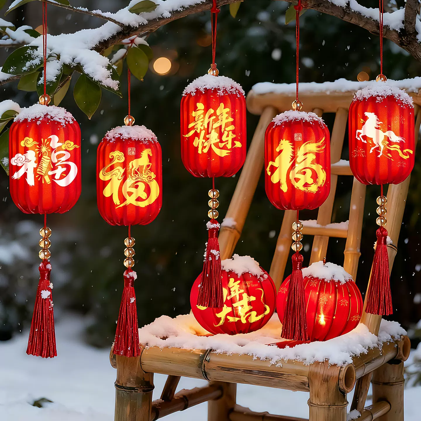 2026新款马年发光小灯笼挂件新年装饰品树上红色挂件春节氛围布置