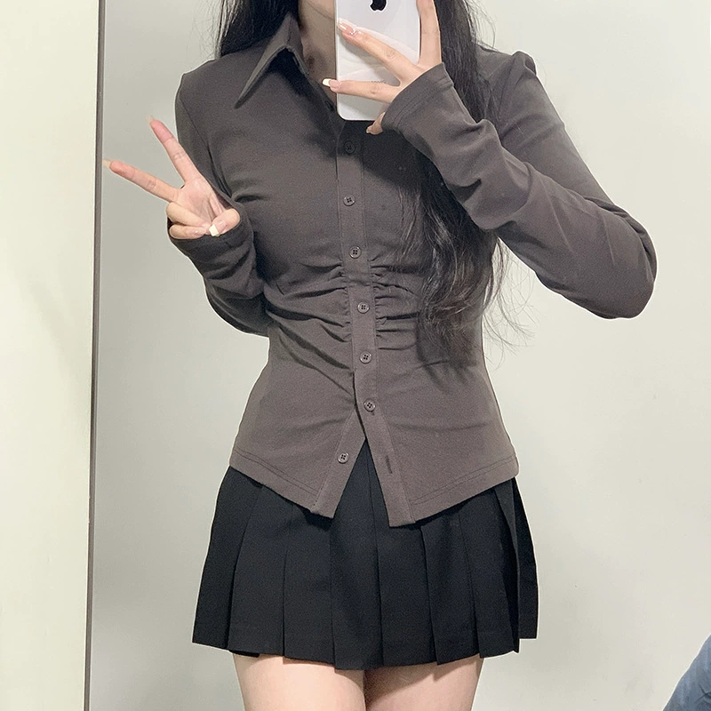 Рубашка с плотной талией Pure Desire Style JK, женская сексуальная серая рубашка с длинными рукавами и короткими рукавами, дизайнерский Топ для похудения Sense Spice Girl, весна