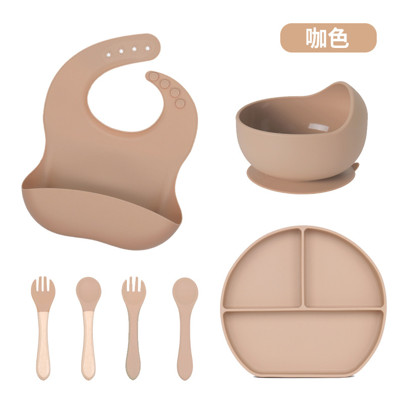 Precio bajo de la fábrica libre combinación de silicona bebé placa niños suplemento alimenticio tazón cuchara taza de agua babero traje