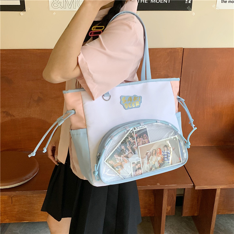 日系学院风二次元卡通动漫透明补课包少女甜美高颜值手提单肩包