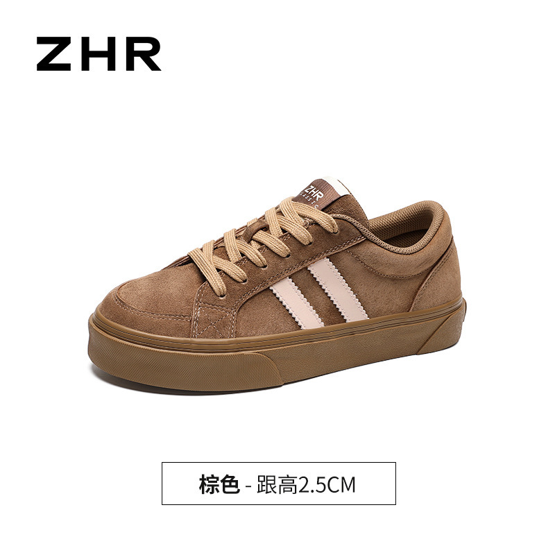 ZHR猪皮革板鞋复古德训鞋女2025秋季新款软底百搭板鞋运动休闲鞋|undefined