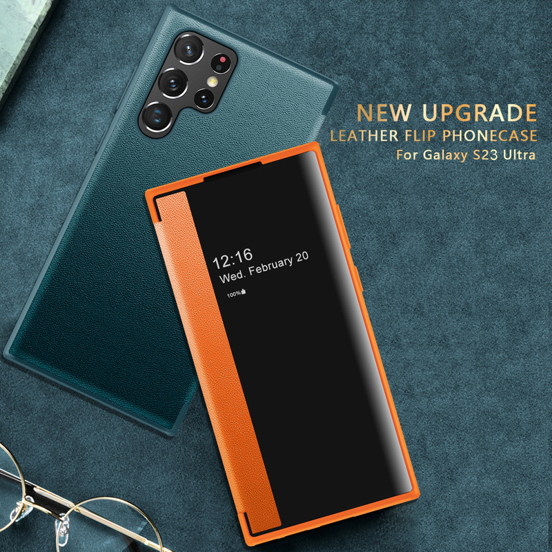 Suitable for Samsung S26Ultra Plain Leather Flip Cover Case S23 Full Protection Case Note20 Phone Case S21