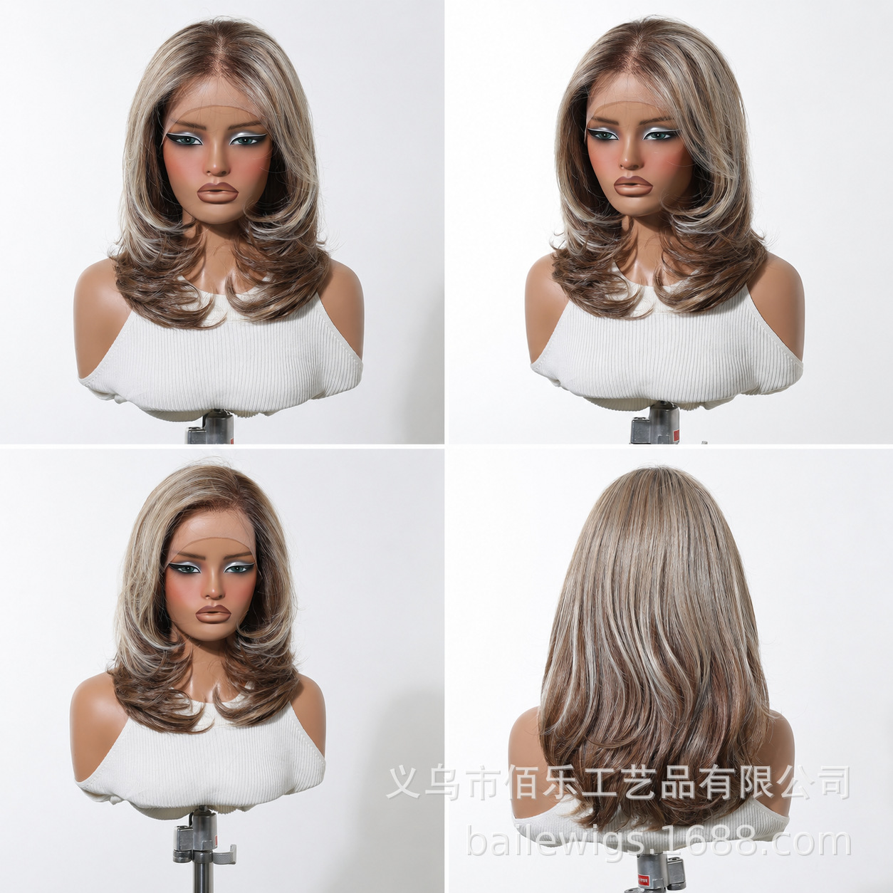 Peruca de cabello mixto de cabello humano de encaje de red delantera de cabello mixto marrón oscuro gris plateado teñido capas clavículas de cabello puede coser libremente wigs