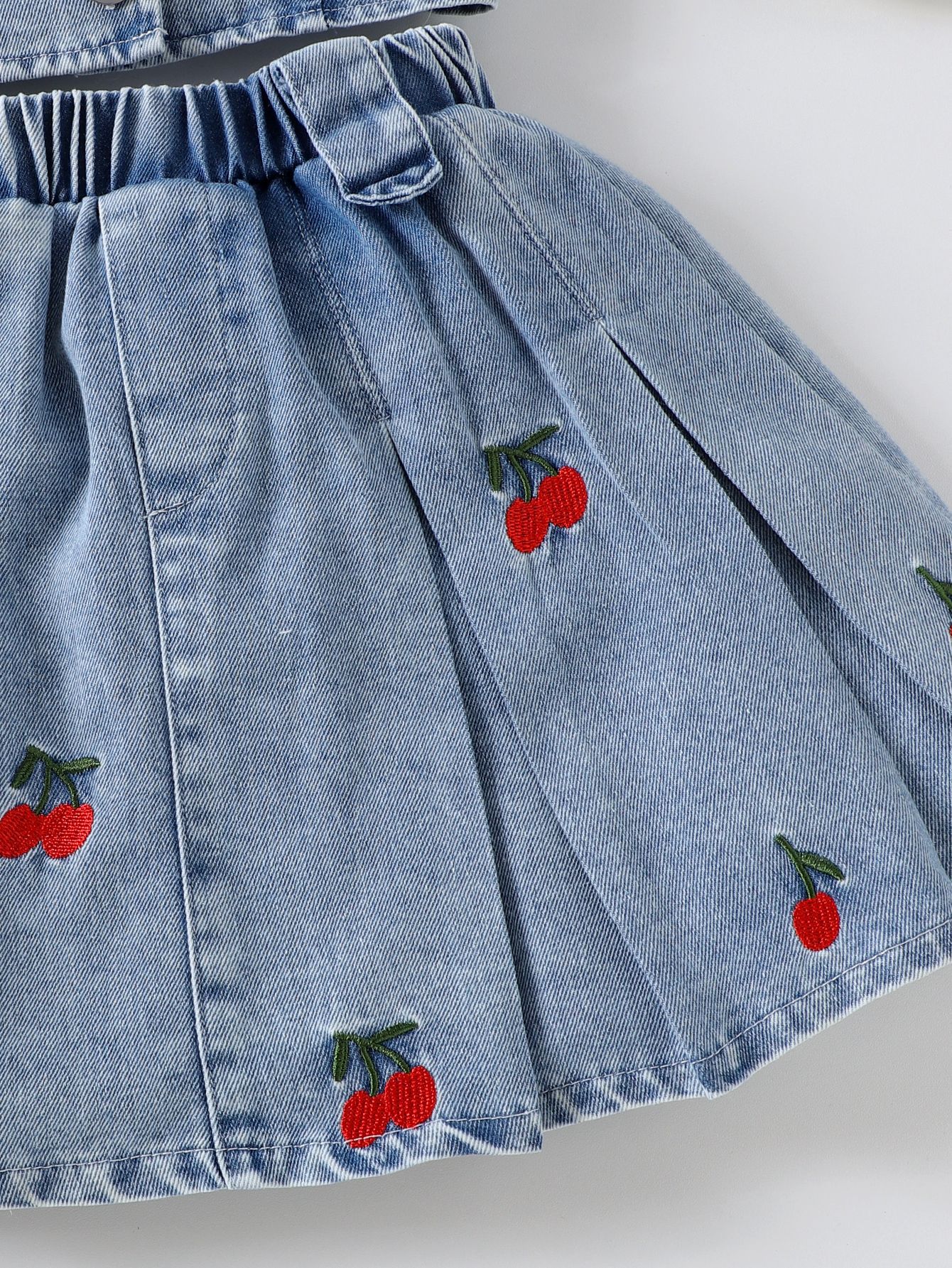 Besticktes Jeans Tanktop Und Rock Set Für Mädchen_voghion.com