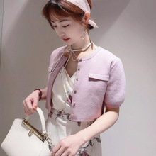 SN25春夏新品简约圆领中袖小香风针织开衫短外套小开衫SWNT251194