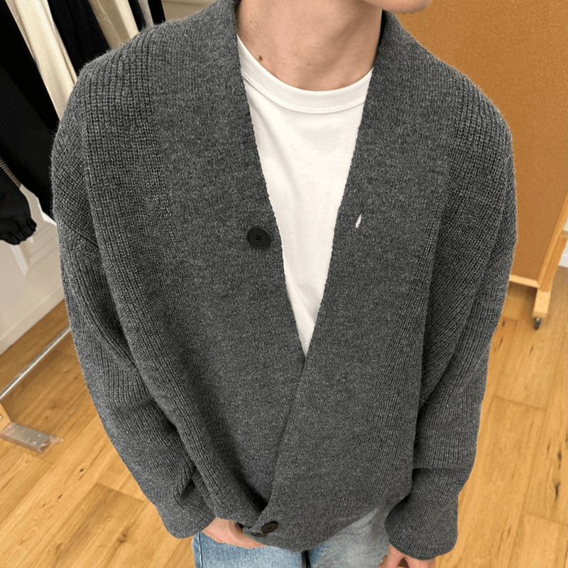 Autumn and Winter New Cardigan Sweater American Retro Casual Lazy Style V-Neck Knitwear Men's Solid Color Jacket 2025