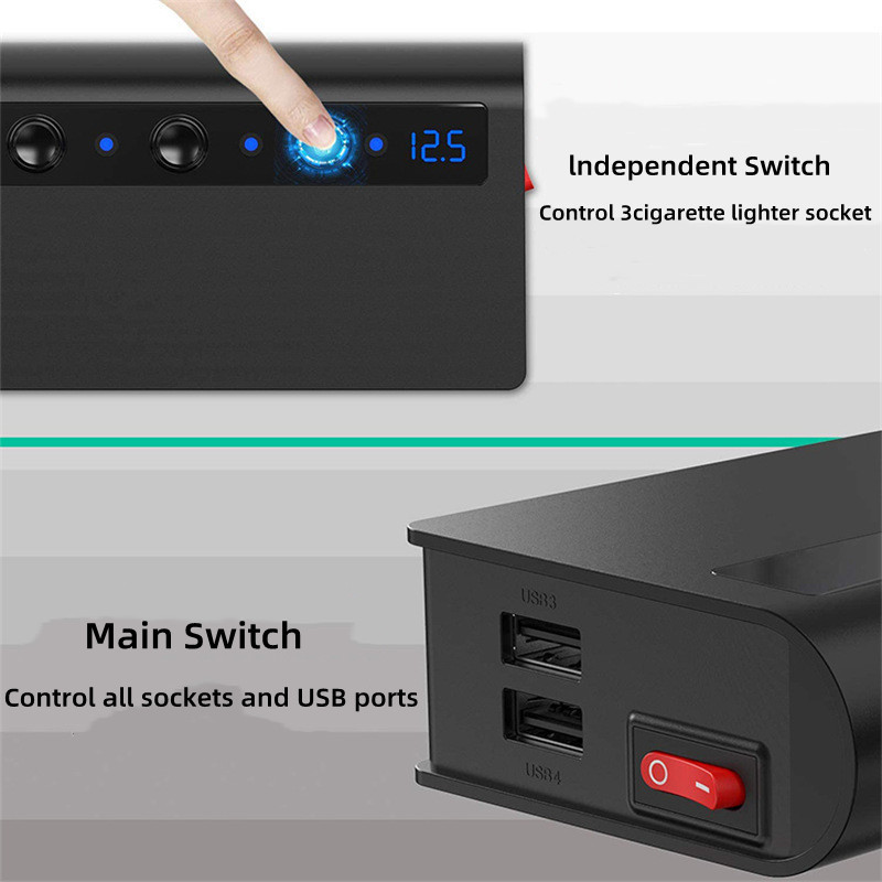 車載シガレット一モップ三帯スイッチ4usb180Wハイパワーqc3.0急速充電車載充電器|undefined