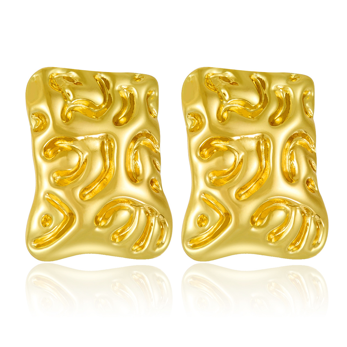 Europa y los Estados Unidos de alta calidad ligera de lujo de acero inoxidable 18K chapado en oro geometría cuadrada irregular plegado pendientes de metal pendientes image 2