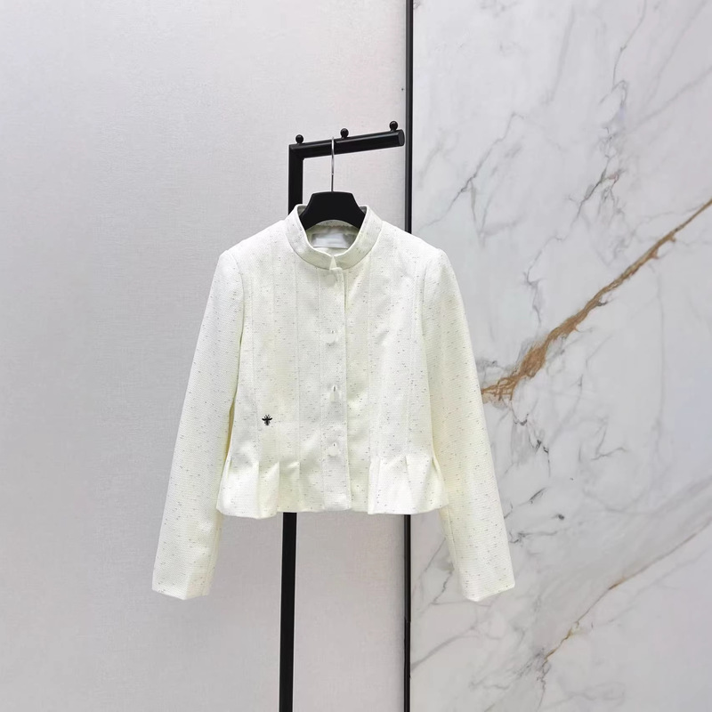 Shenzhen Nanyou 26 Spring/Summer Fashionable and Stylish Letter Bee Embroidery Stand Collar Ruffle Short Jacket