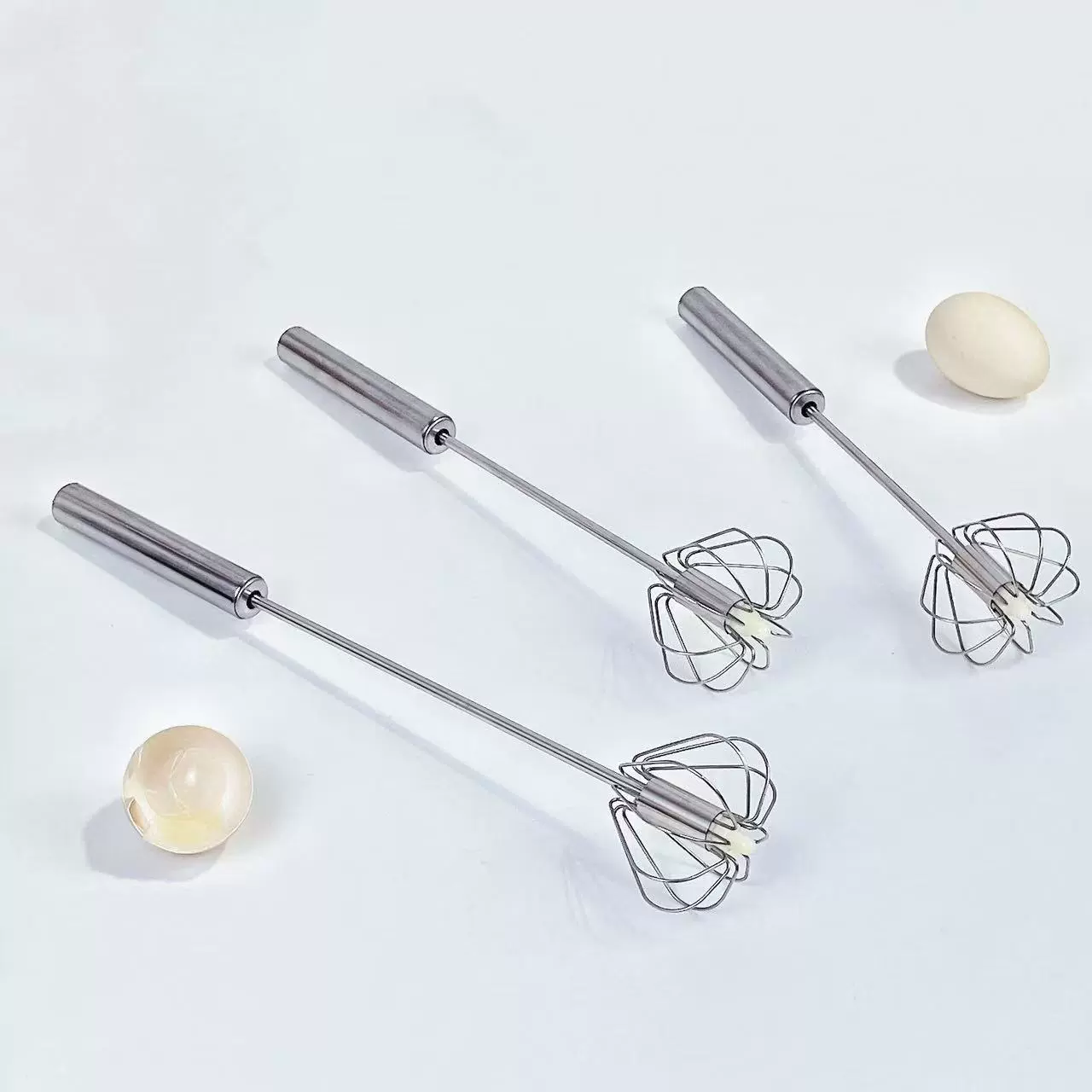 不锈钢打蛋器半自动10线旋转打蛋器手动按压式搅拌蛋液分离器烘焙
