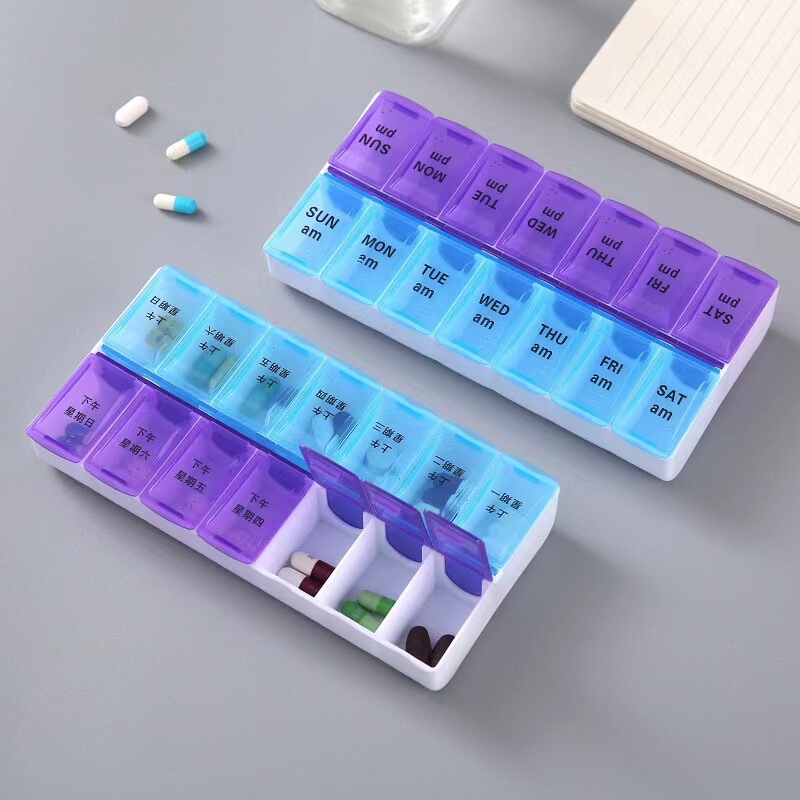 Double-Row 14-Compartment Pill Box, Small Seven-Day Portable Large-Capacity Pill Organizer with Lid, Medicine Storage and Storage Container with Compartments Double-Row 14-Compartment Pill Box, Small Seven-Day Portable Large-Capacity Pill Organizer with Lid, Medicine Storage and Storage Container with Compartments