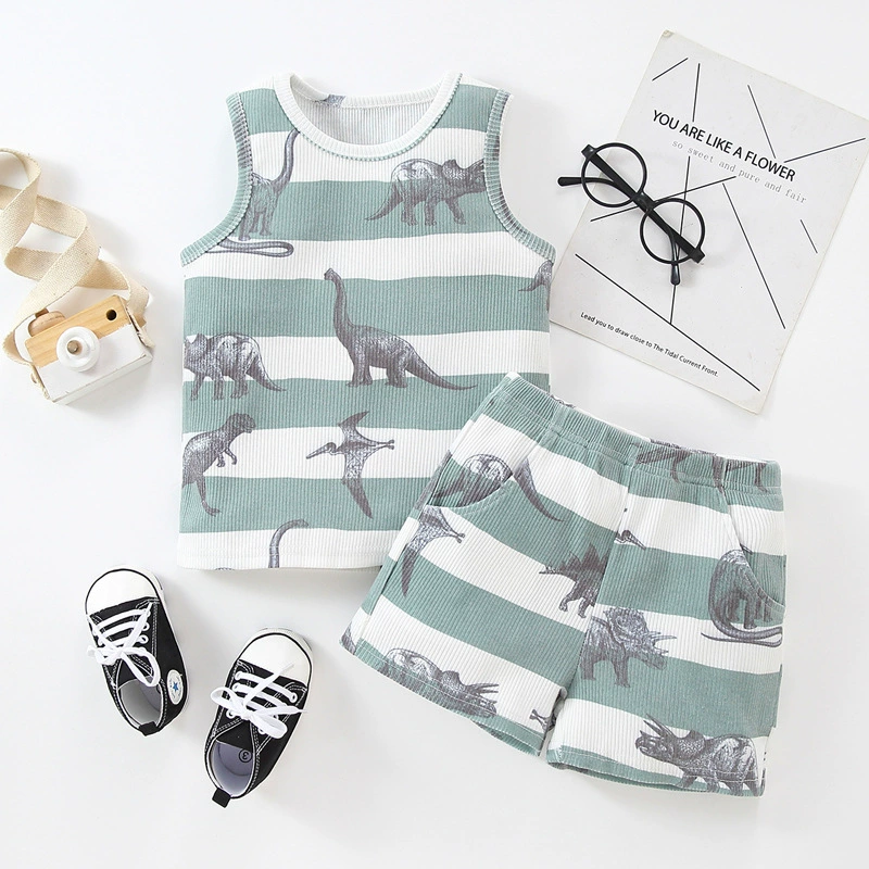 Children's vest, summer set, dinosaur sleevless for boys, short sleeve T-shirt, shorts