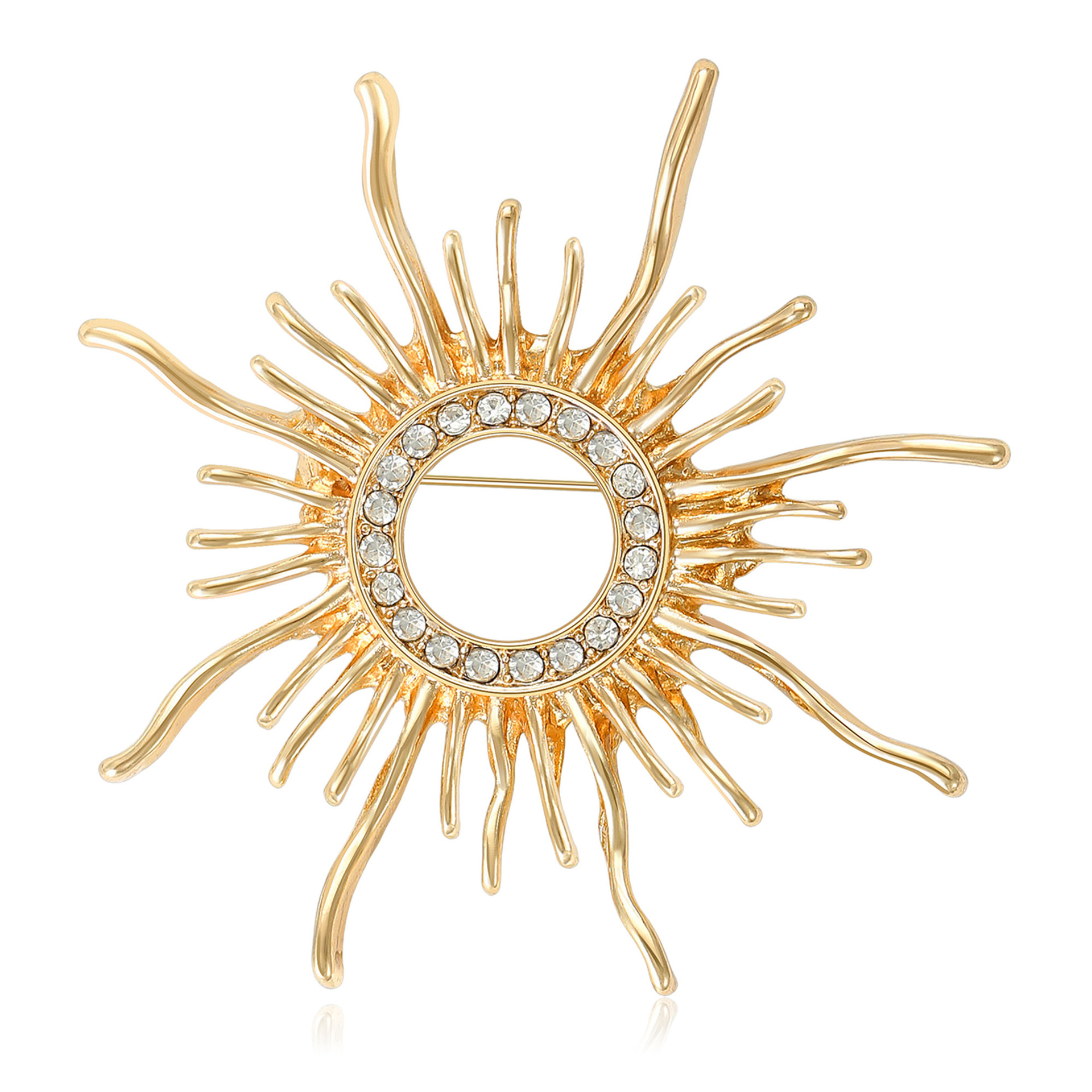 New European American Style Creative Alloy Hollow Sun Brooch, Versatile Elegant Accessory For Women's Suits And Sweaters_voghion.com