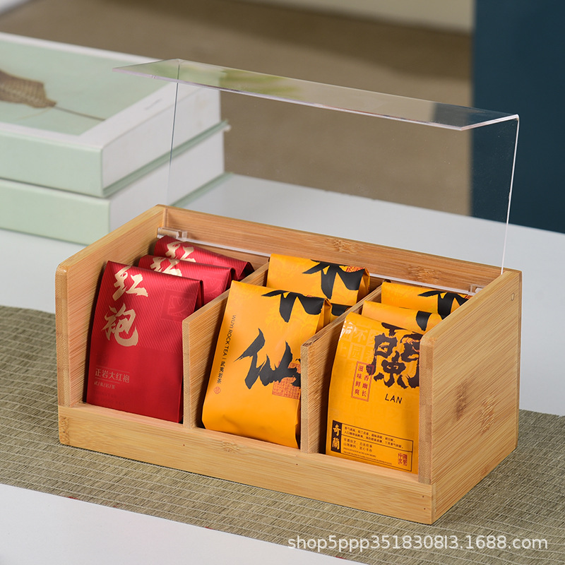 竹木アクリル茶包収納箱透明展示茶葉箱レストランホテル注文コーヒー小包箱|undefined