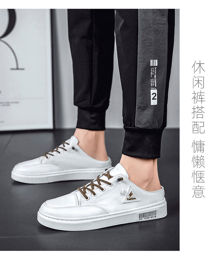 Dép nửa gót không gót nam vải canvas thoáng khí, quai ngang buộc dây, gót thấp 1–3 cm — lạc đà trắng, màu be, màu xám trắng, màu đen chi tiết 35