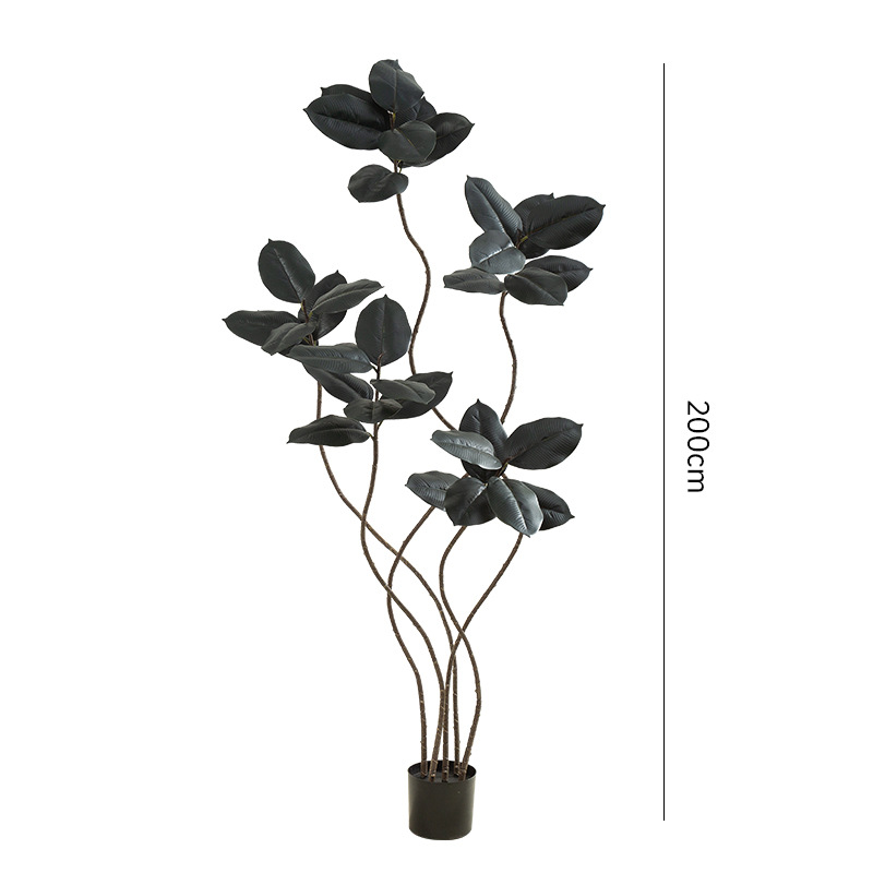 Simulación de plantas verdes, árboles de caucho de diamante negro, decoración de sala de estar de lujo ligero de alta gama, grandes árboles falsos de piso a techo, plantas falsas