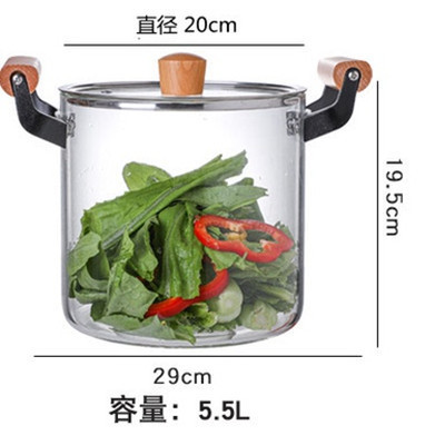 Transfronterizo de alta borosilicona de vidrio de silicio de aluminio de madera de mango de panela transparente con tapa de panela de leche casera de doble oreja de gran capacidad de panela de vidrio