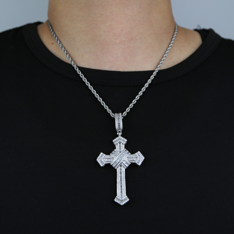 Copper Material Hip-Hop Cross Copper Inlay Zircon Men's Pendant Necklace