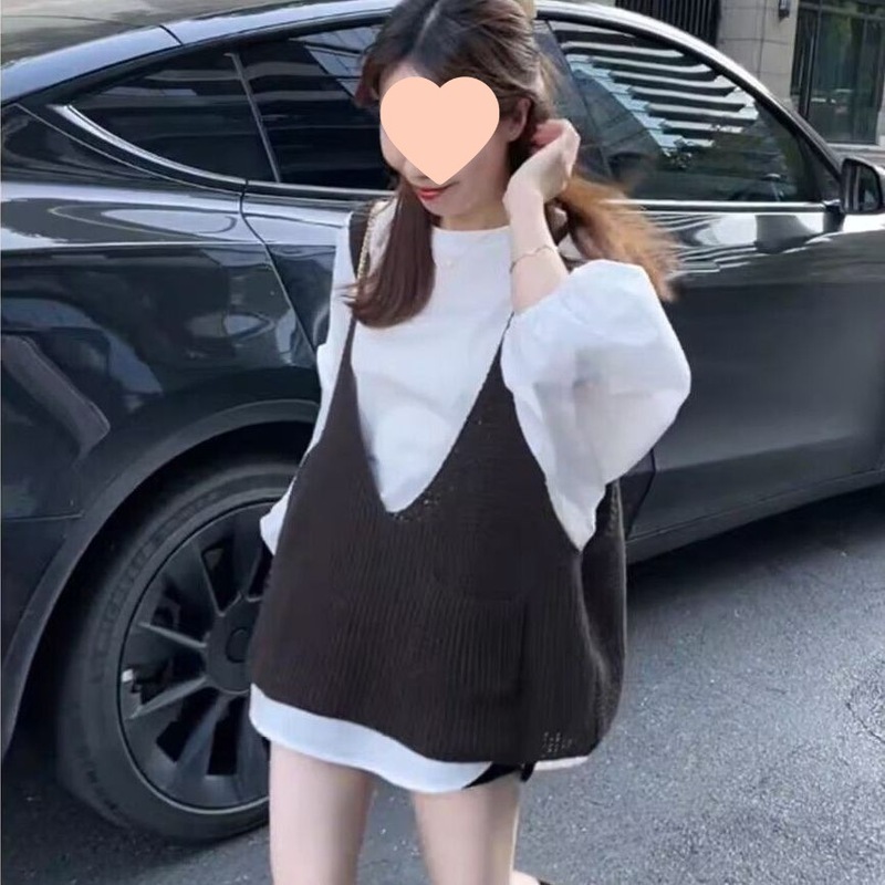 韩系减龄针织马甲衬衫两件套女2025秋新款宽松叠穿早秋松弛感穿搭|undefined
