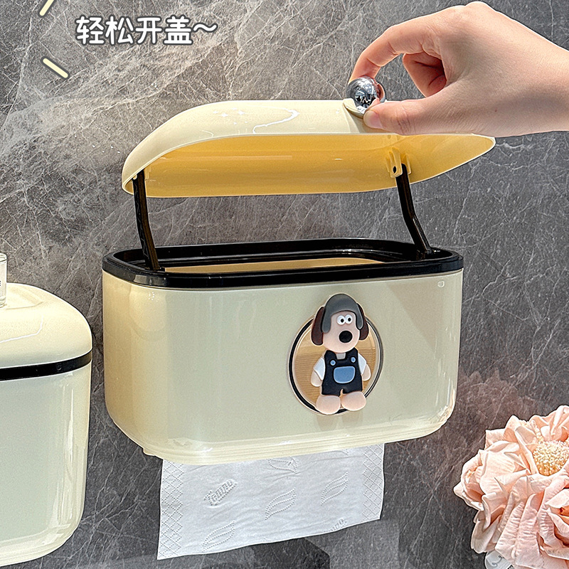 Caja de pañuelos para inodoros, caja de papel higiénico impermeable sin perforaciones montada en la pared, caja de dibujo creativa de alto valor para el baño