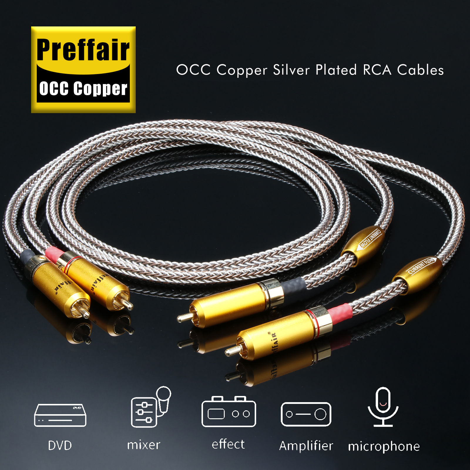 Preffair  X459 发烧级平衡线单晶铜镀16芯平衡音频线 RCA信号线