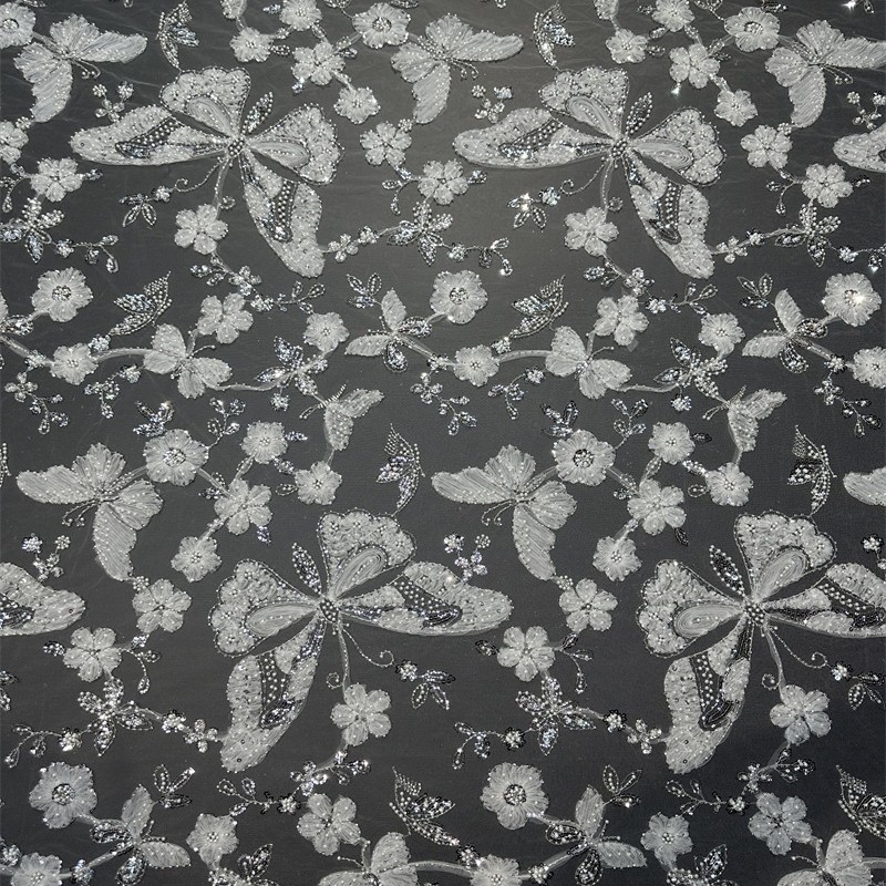 Fabricante de flores de mariposa de moda tridimensional tela de bordado vestido de boda larga tela de verano tela de bordado image 3