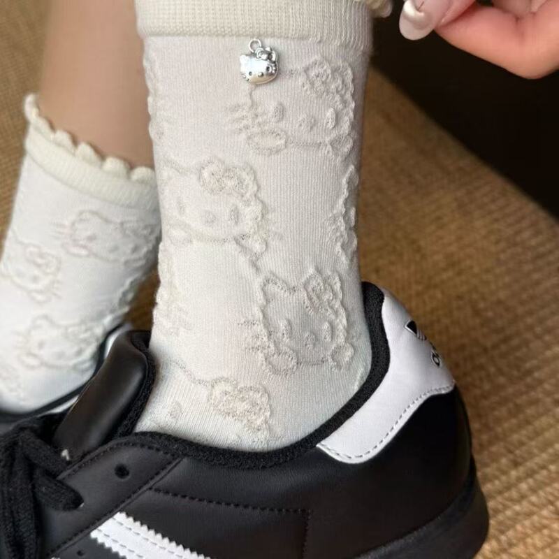 花边堆堆袜防滑透气KT猫舒适袜子女卡通吊坠日系可爱春秋季中筒袜|undefined