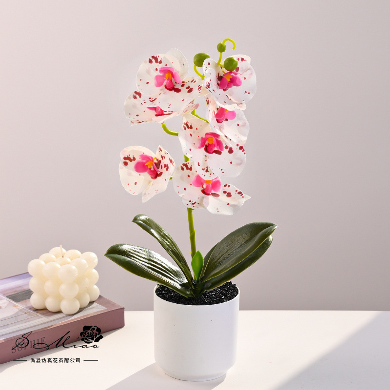 Flor artificial con tacto real, pequeño bonsái de phalaenopsis, flor artificial, adorno decorativo elegante y creativo, planta verde artificial, planta artificial en maceta. image 10