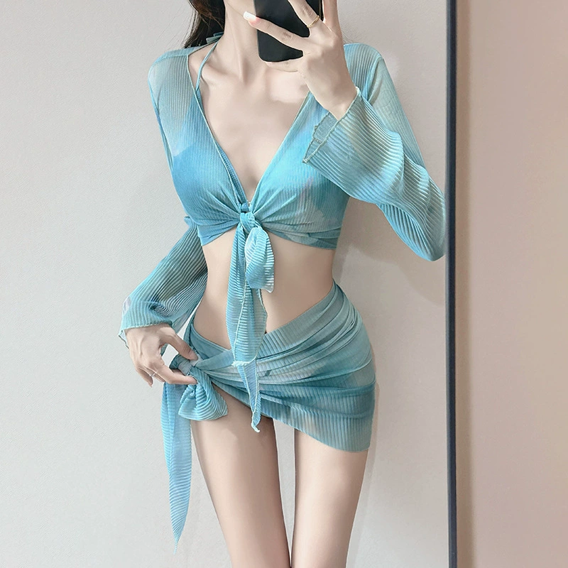 Летний купальник, женский градиентный бикини с принтом тай-дай, комплект из четырех предметов, сексуальная горячая девушка, стиль чистой страсти, морской отдых, горячая весна