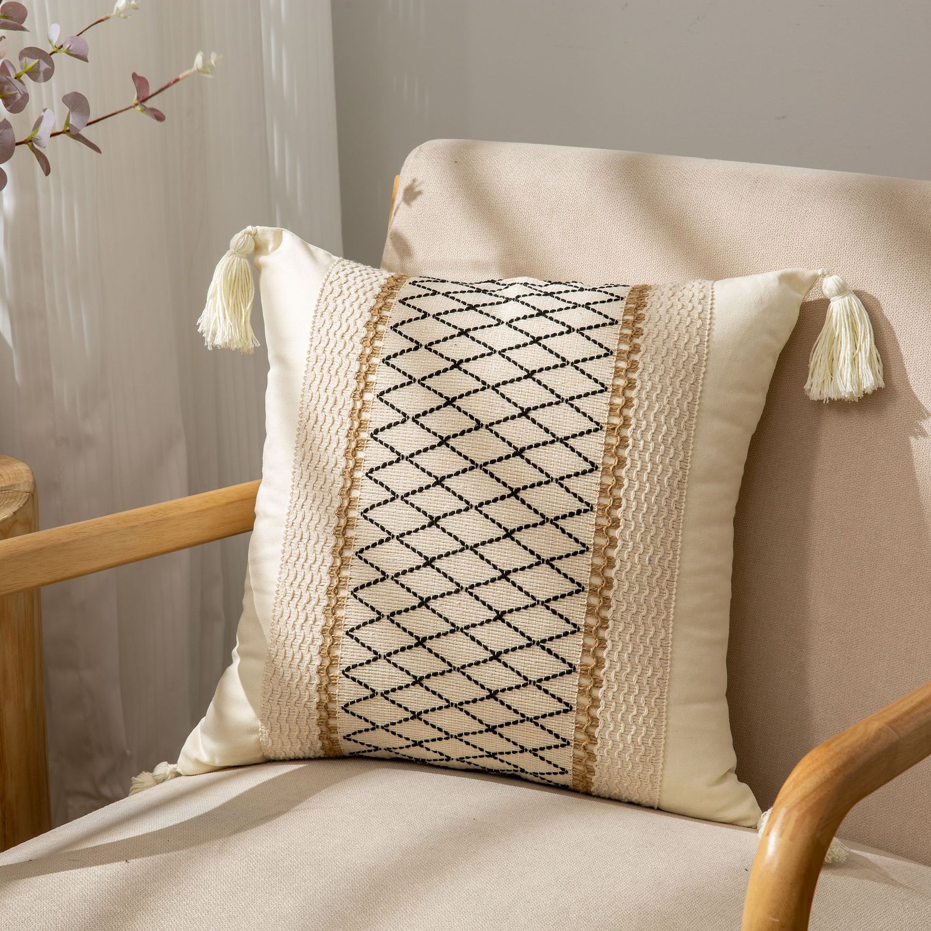 Bomull och linne tofs örngott fodral bohemisk stil vardagsrum soffa kudde kontor bil kudde hem_voghion.com