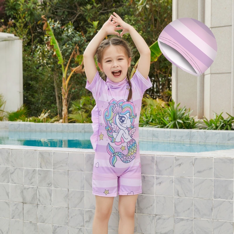 Comercio exterior del sudeste asiático traje de baño para niños niñas de dibujos animados de una pieza de manga corta protector solar para niñas ropa de viaje de secado rápido para niñas