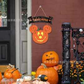 跨境南瓜欢迎门挂牌木门衣架装饰品万圣节木制老鼠家庭窗户墙装饰