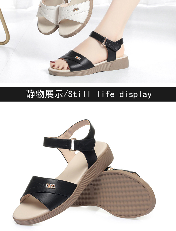 Sandal da nữ đế bệt chống trượt, quai chữ V đơn giản, thoải mái cho người lớn tuổi — Màu đen chi tiết 16