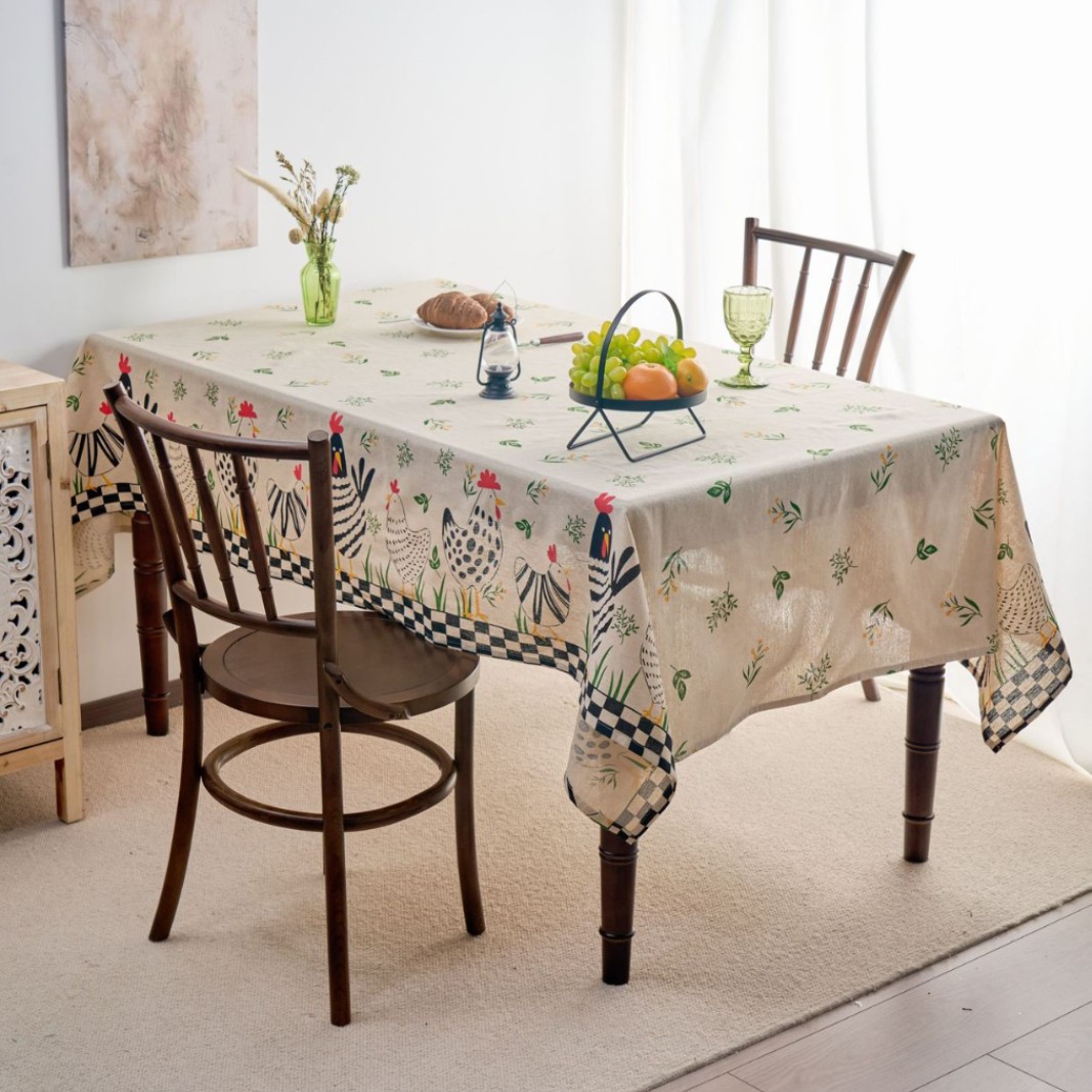 Yimanqi Rhyme American Tablecloth Artistic Pastoral Style Chicken Rectangular Fabric Dining Tablecloth Dust-proof Beautifying Tea Table Cloth