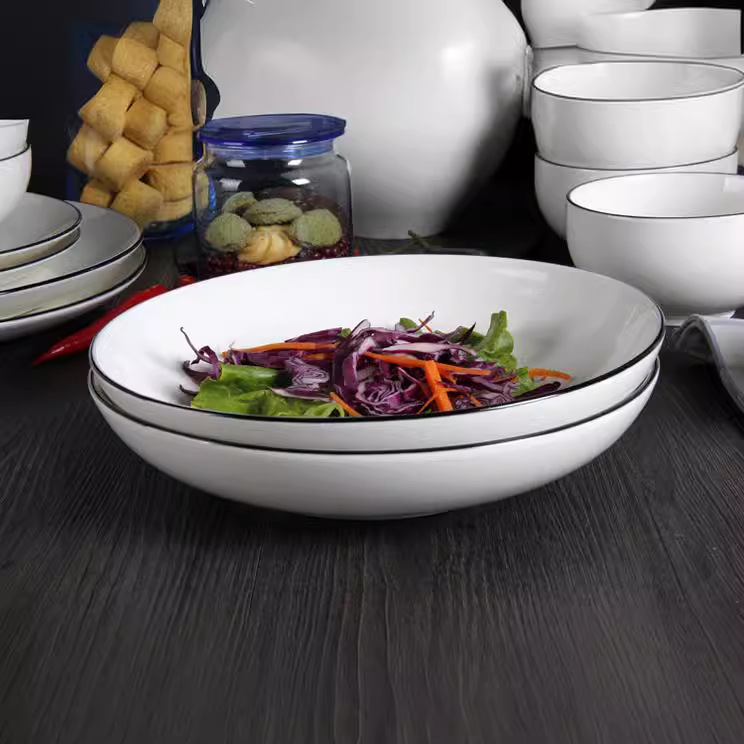 Vajilla de cerámica para exportación, exquisitos platos hondos para sopa, platos llanos, estilo sencillo.