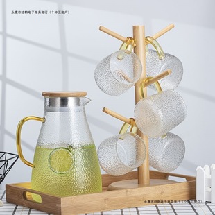 Thickened High-Temperature-Resistant Glass Hammer-Patterned Cold Water Kettle, Heat-Resistant and Explosion-Proof Large-Capacity Multi-Purpose Water Kettle, Juice Kettle and Water Cup Set