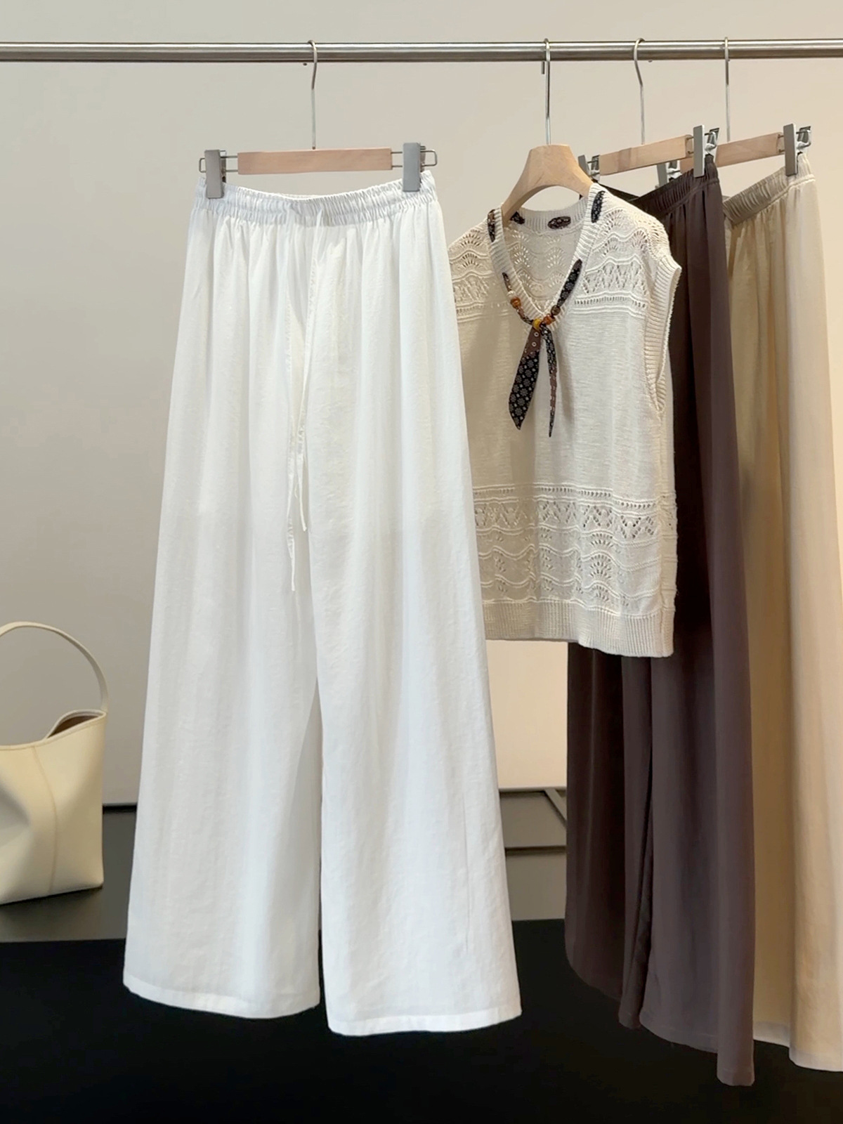 Women's High-Waisted Wide Leg Pants Style Cotton Linen Drawstring Slimming Casual Trousers Versatile Thin Summer_ecoleips.com