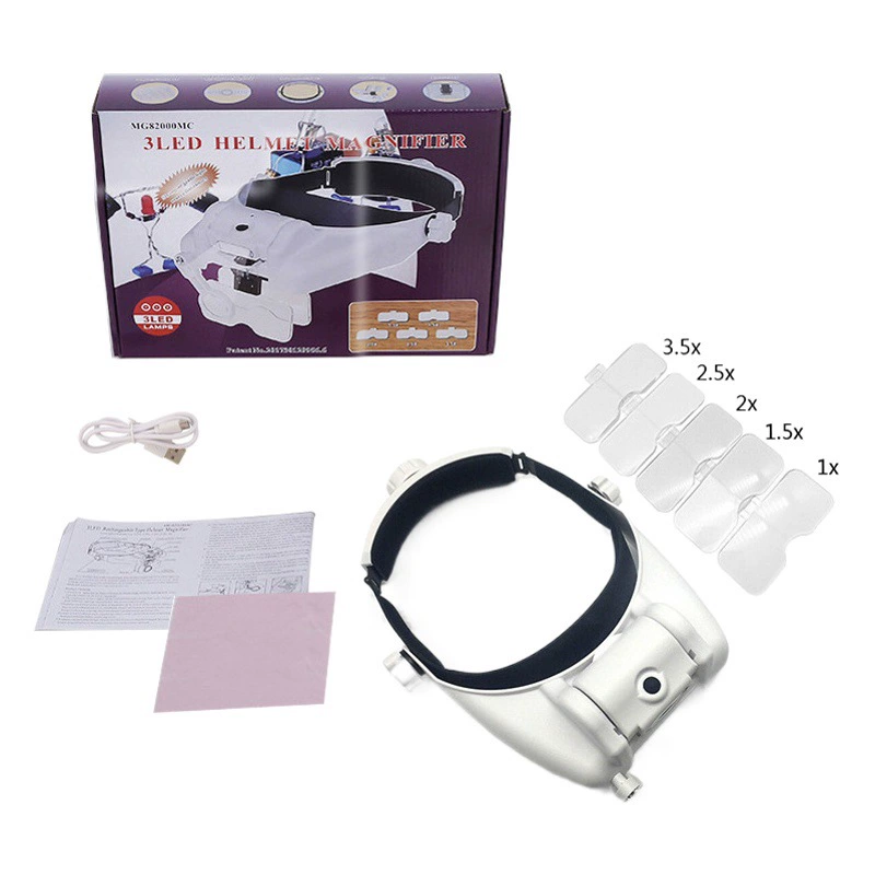 Новая налобная лупа MG82000MC с тремя светодиодами, USB-зарядкой и акриловыми линзами высокой четкости для чтения и ремонта