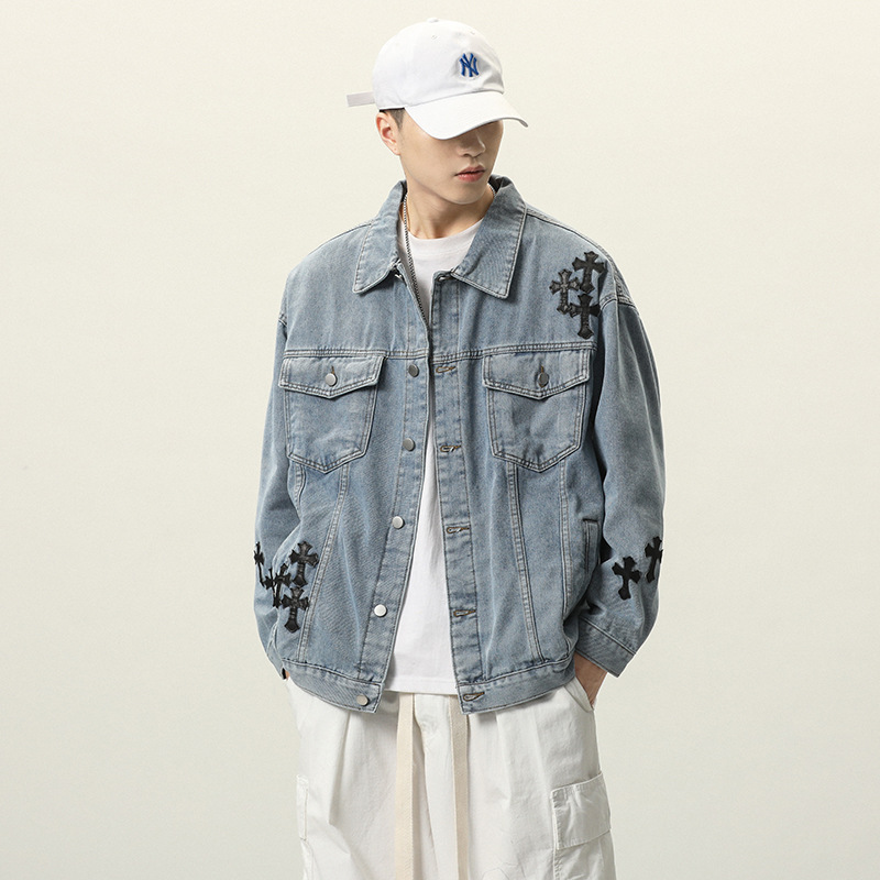 Men's denim jacket, spring and autumn trendy high street work jacket, washed oversized denim jacket, men's top
