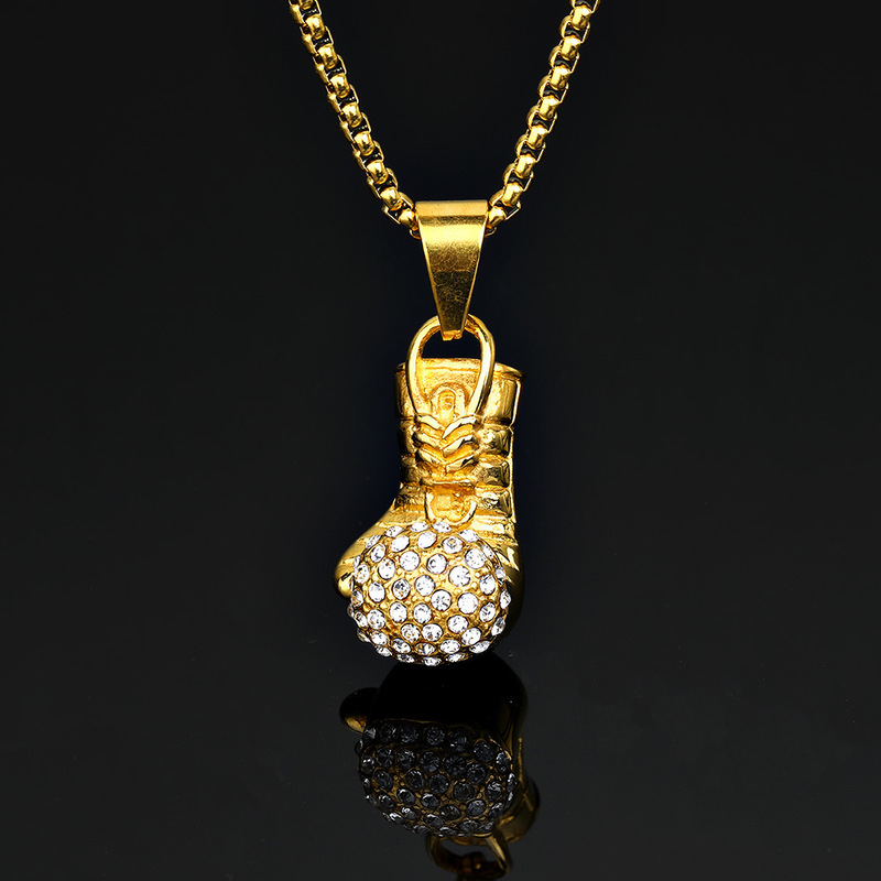 European and American cross-border supply hip hop boxing gloves titanium steel gold-plated pendant necklace men's factory in stock wholesale