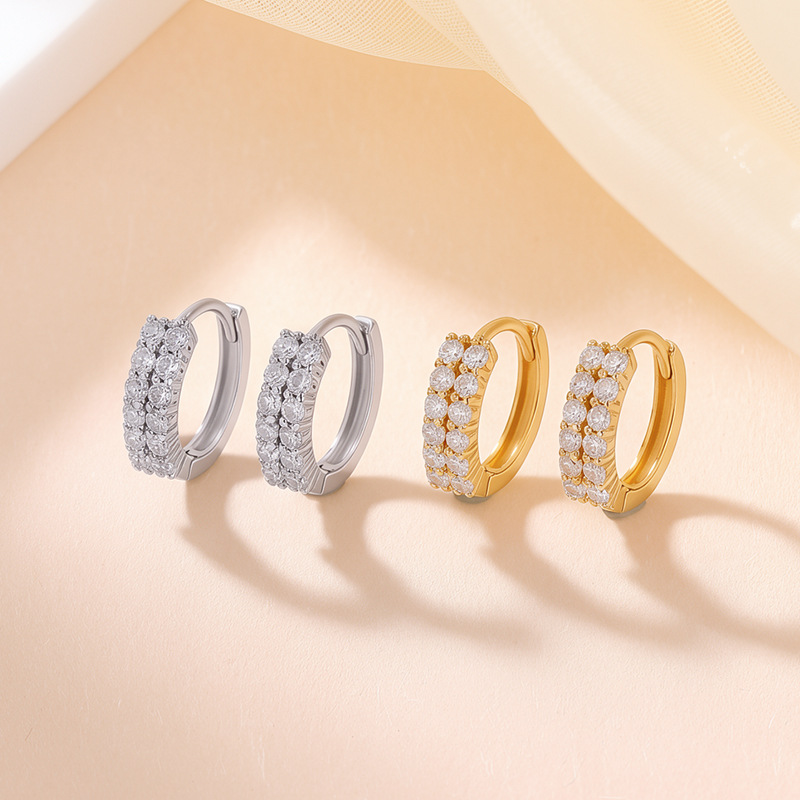 Khuyên tai hoop bạc S925 mạ vàng hình tròn phong cách tối giản — Kiểu hai bạc