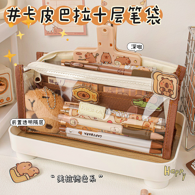 Kapibara bolsas de bolígrafo transparentes nuevos estudiantes de gran capacidad niños niñas caricaturas de alto valor de cambio bolsas de bolígrafo