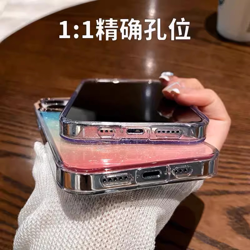 Apple 17 Pro Max用星空グリッターグラデーションスマホケース、iPhone 16用電気メッキレンズリングPC保護ケース|undefined