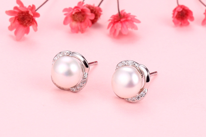 925 Sterling Silver Ear Needle Material Pearl Inlay Material Ear Studs Classification 1 Pair 925 Sterling Silver Pearl Geometric Ear Studs