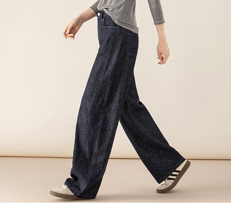 Quần jean ống rộng hình kén cotton-lan màu xanh cổ điển nữ phiên bản hẹp — màu xanh denim chi tiết 22